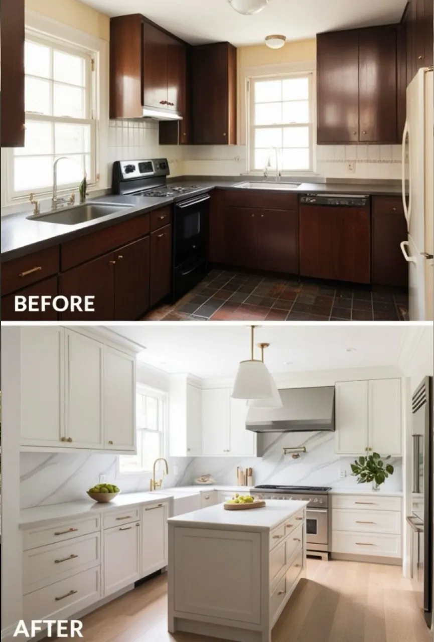 Before and after photo of an Almega kitchen renovation