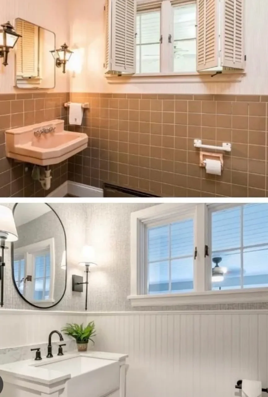 Before and after photo of an Almega bathroom renovation